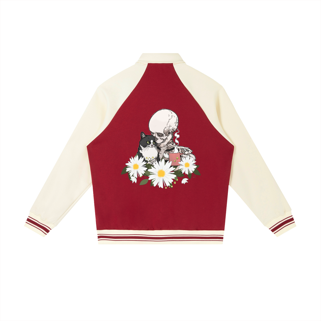 Contrast Raglan Sleeve Baseball Jacket - Flower Collection