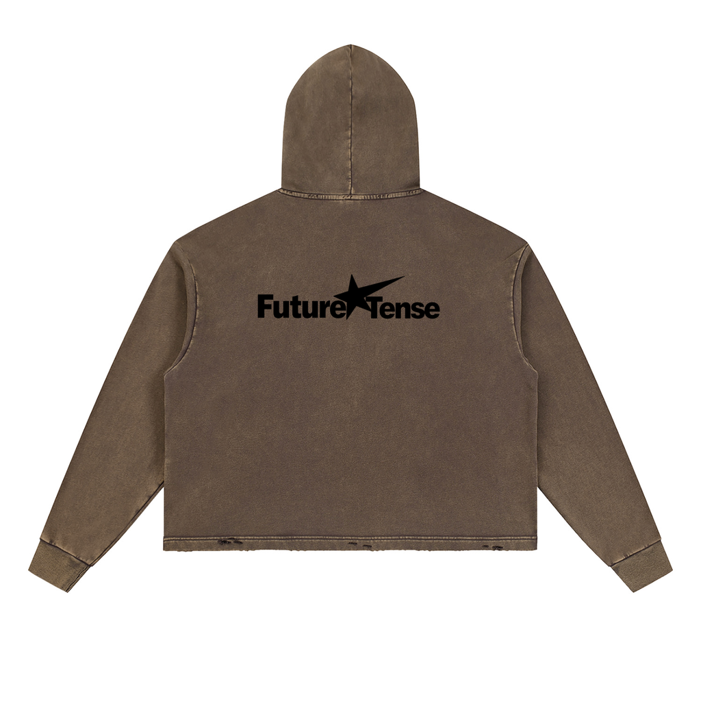 Vintage Washed Frayed-Hem Hoodie