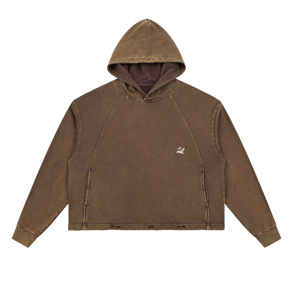 Vintage Washed Frayed-Hem Hoodie