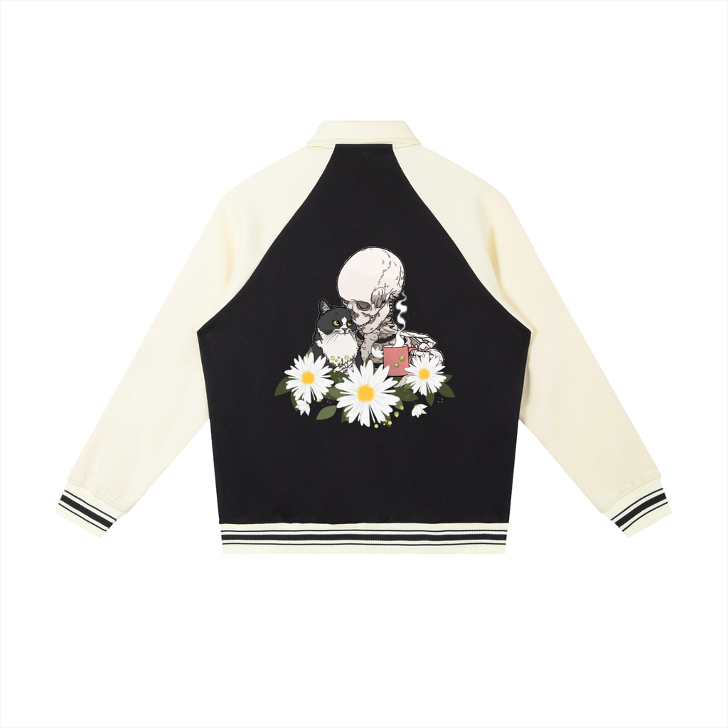 Contrast Raglan Sleeve Baseball Jacket - Flower Collection