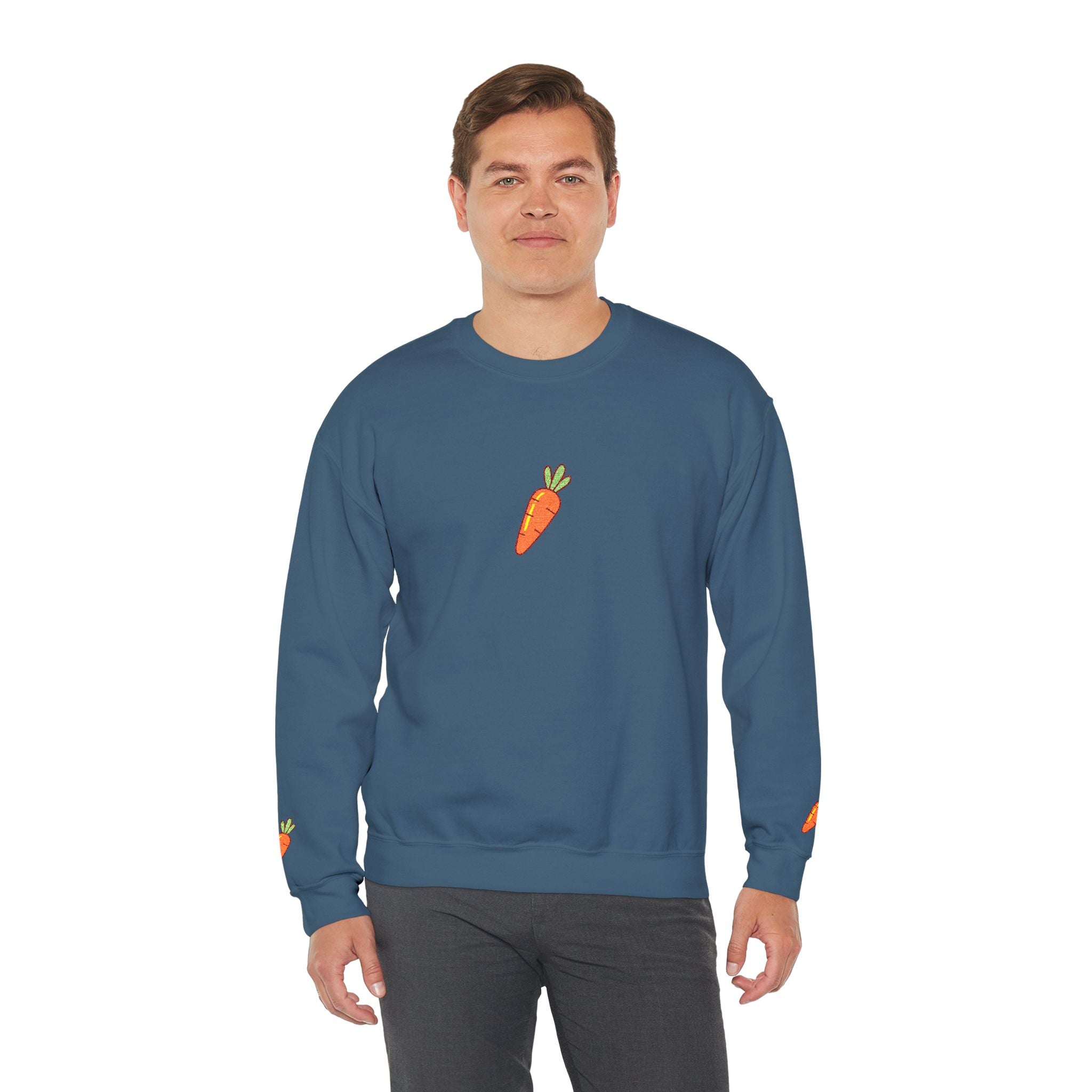 Carrot Patch Crewneck Sweatshirt — Cute Embroidered Carrot Graphic