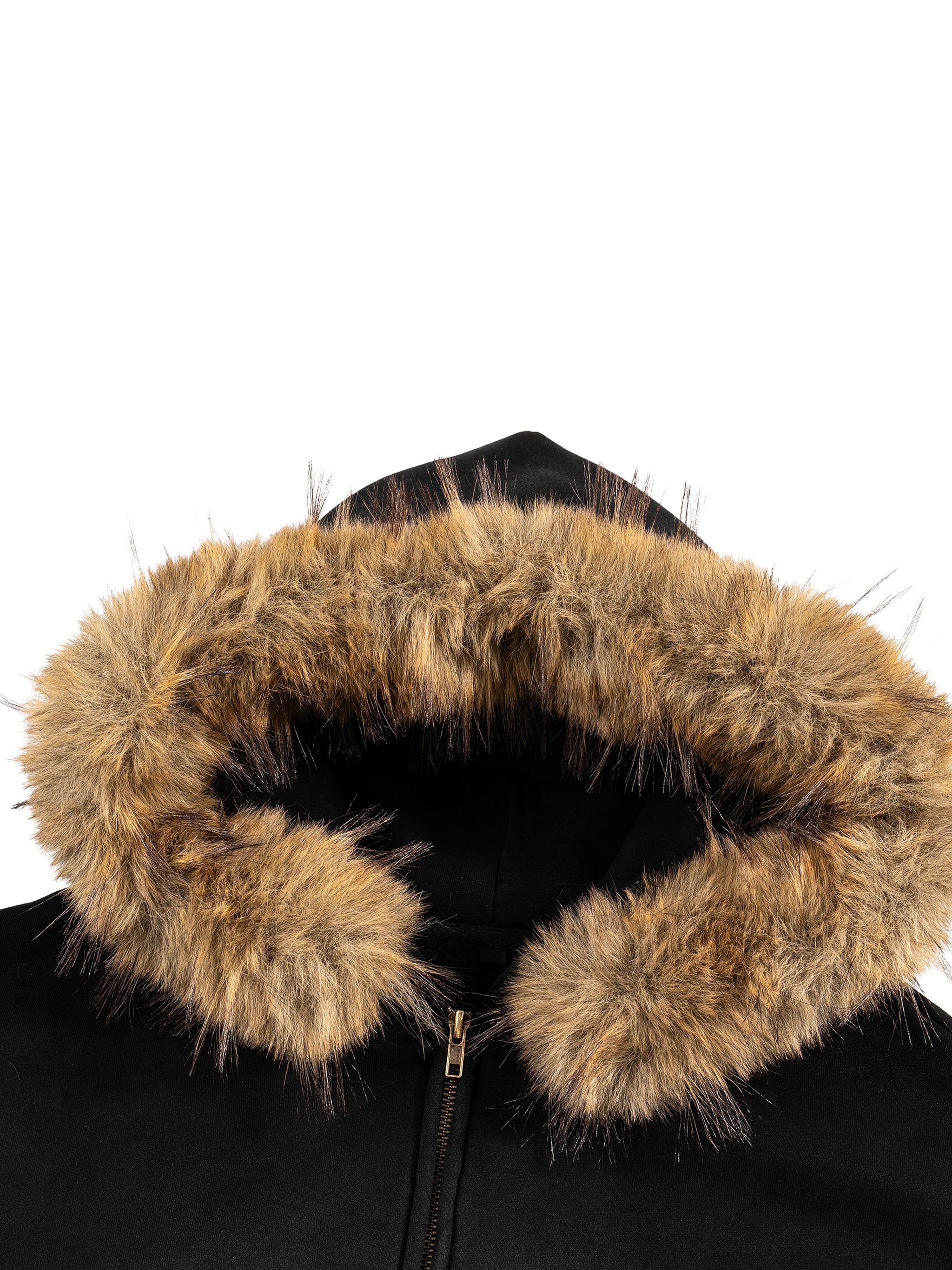 Sun Fade Boxy Detachable Fur Hoodie - Leaf Collection